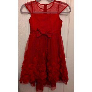 Rare Editions Red Swirl Sleeveless Holiday Party Pictures Dress 6x Glitter Hi Lo
